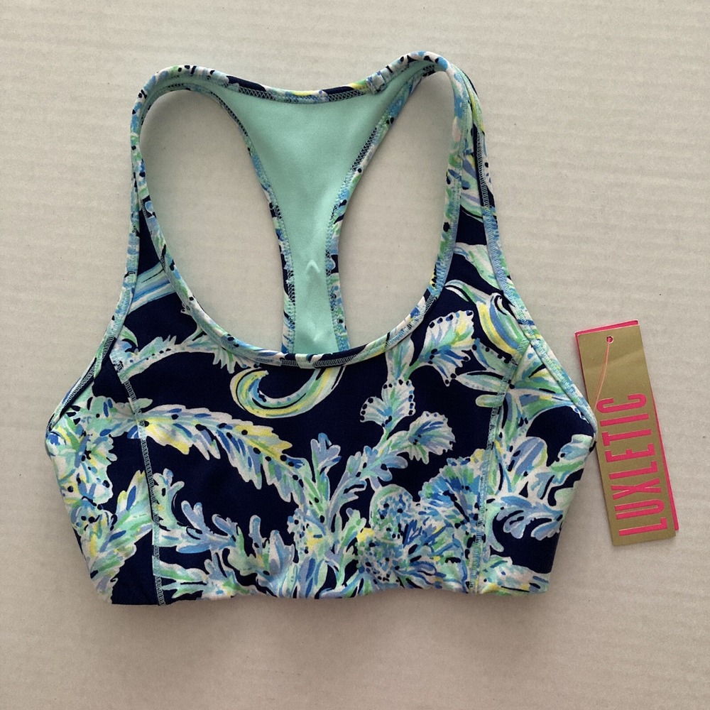 Lilly Pulitzer Teegan Sports Bra High Tide Na‎ Scuba Doo Blue XXS